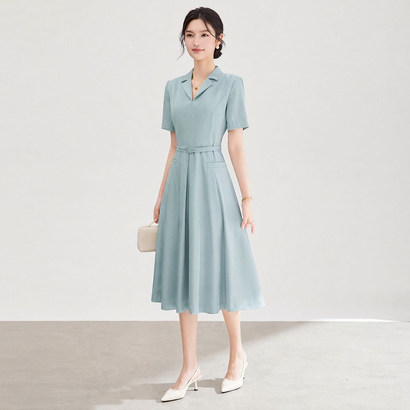 a line dress business casual Knee-Length A-Line with Belt Slimming Short Sle – Deal Best Shop dress length – 37 251C4175 Assyemtric Sleeveless Mikado Color:Navy Blue Polka Dots Summer 2026