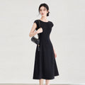 Minimalist round Neck Short Sleeve Dress Women's Elegant Waist-Cinching Midi Suit Skirt City Commute Casual Polyester Fiber