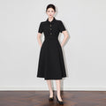 Hepburn Style Short Sleeve Dress Women's Summer Fashion Slimming Skirt High Waist Korean Silk Polyester Fiber