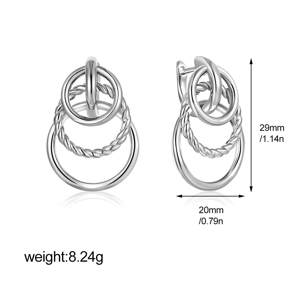 Creative Multi-layer Two-tone Stud Earrings for Women Twisted Circular Ring Hoop Huggie Earring Hypoallergenic Statement Jewelry