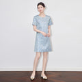 French Elegant Temperament Commuter Embroidery Sequins Round Neck Short Sleeve High Waist Slim A-line Fashion Summer Dress Women