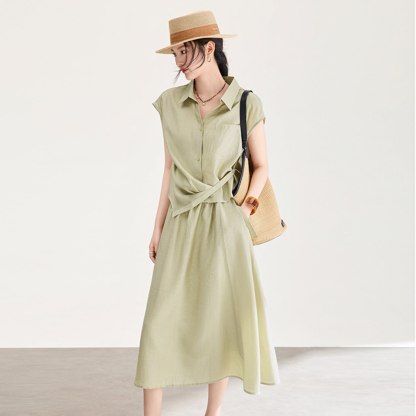Women's Fashion Spring New Extended 100% Natural Mulberry Silk Gambiered Gauze Crackle Pattern Short Sleeve Dress