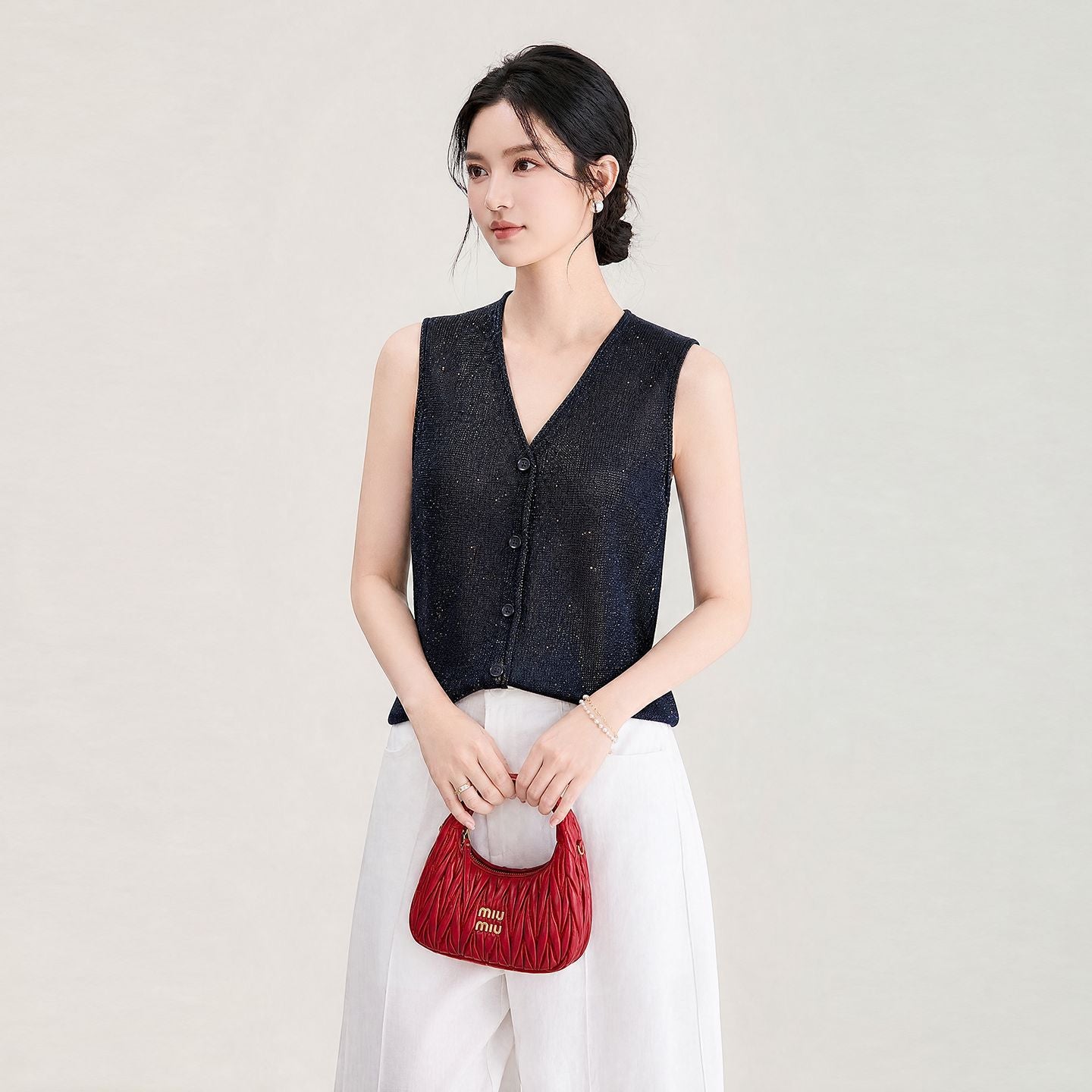 Wool Silk V-neck Solid White Gray Black Summer Women Sleeveless Female Girl Vest Cardigans