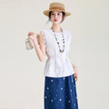 Elegant Summer Style White Embroidered Lace Thin Shirt Women's Sleeveless Wood Grain Fairy-like Top