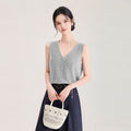 Elegant Color Sleeveless Knitted Vest V-Neck Fashionable Versatile Single Button Design Summer Women's Commute Style