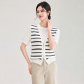 Striped Knitted Women Waistcoat Autumn V Neck Sleeveless Irregular Hem Cardigan Jacket Vest Crop Top