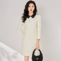Sweet Miniature Doll Collar Five-Quarter Sleeve Knitted Dress New Style Age-Defying Short Sweater Dress for Women