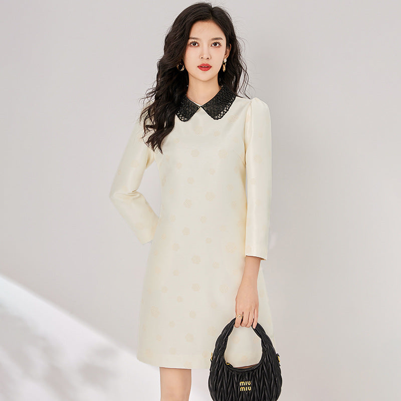Sweet Miniature Doll Collar Five-Quarter Sleeve Knitted Dress New Style Age-Defying Short Sweater Dress for Women