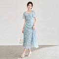 French Elegant Temperament Sequin Embroidery Square Neck Short Sleeve High Waist A-line Evening Long Dress For Women Summer