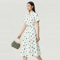 100% Cotton Women's Casual Shirt Dress Summer New Runway Fashion Print Short Sleeve Midi White Vacation Dresses Lady