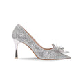 Women's Pumps Pointed Toe Crystal Party Wedding Shoes Woman Crystal Bow Decorative Banquet Shining High Heels Gold Silver