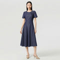 Women Fashion Shirt Dress Summer Overalls Dress Elegant Short Sleeve OL Work Sundress Casual Solid Buttons Midi Robe