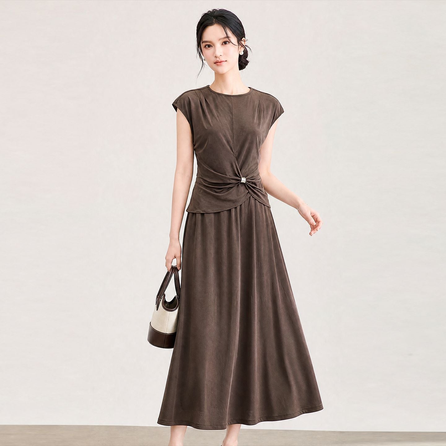 Fashionable Short Sleeve Top And Half Skirt Two-Piece Set Women's Summer New Style Simple Elegant Style Cotton Linen Blend