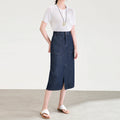 Women Denim Midi Skirt High Waist Split Design Skirt Autumn Contrasting A-line Loose Skirt Women's Clothing