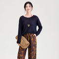 Women's Loose Fit Long Sleeve Cashmere Silk Knitwear round Neck Transparent O-Neck Comfortable Thin Style Top