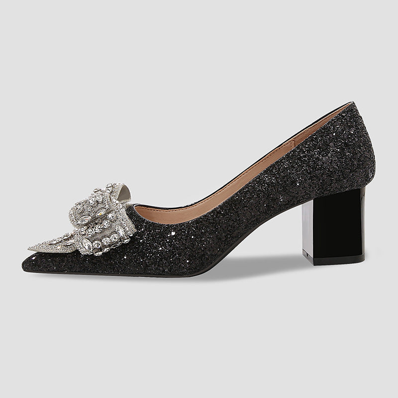 New Crystal Wedding Shoes Bride Shoes Dress Bridesmaid High Heels Sequin Crystal Bow Pumps
