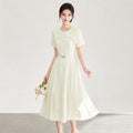 French Style Dress Thin Cowl Sleeve Elegant White Waist Cinched Summer New Arrival A-Line Midi Dress