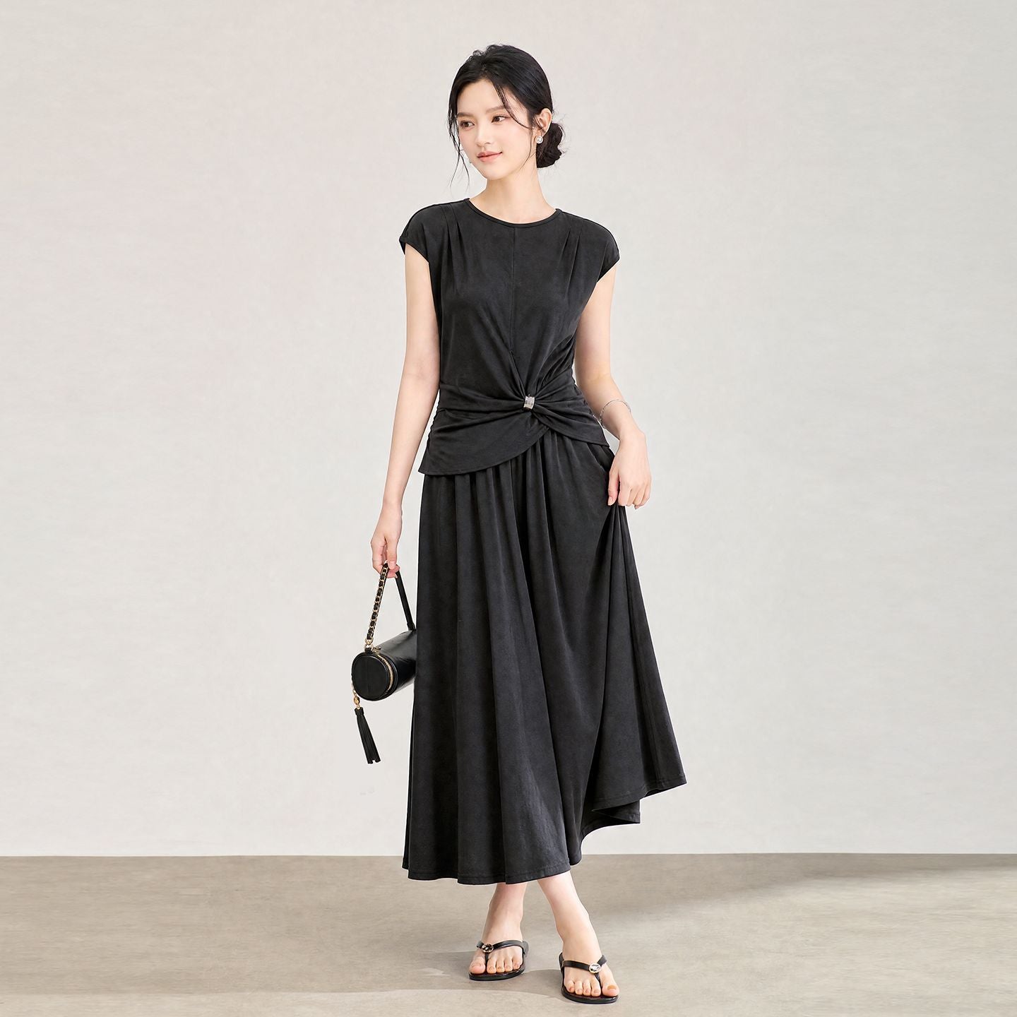 Women's Blouse Summer New Round Neck Tie Detail Lace Raglan Short Sleeve Chiffon Top Asymmetric Casual Shirt