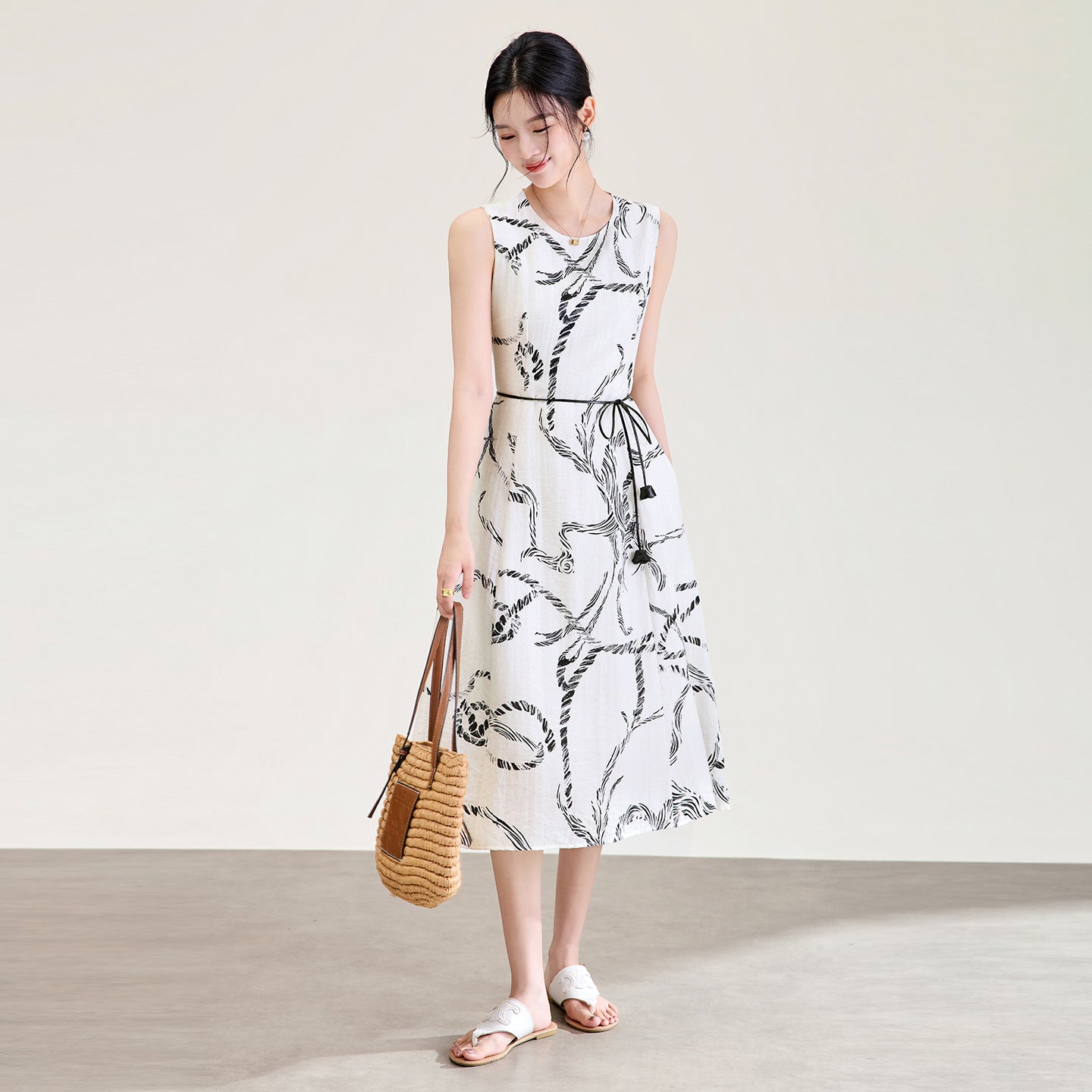 New Style Women's Spring and Summer New Style Tank Top Long Dress Simple Sleeveless Waist Collection Elegant Long Dress