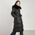 White Goose down Coat Long Over-Knee Warm Outerwear Women's Winter Fashion Thickened Nylon Fabric Fox Fur Collar Non-Removable