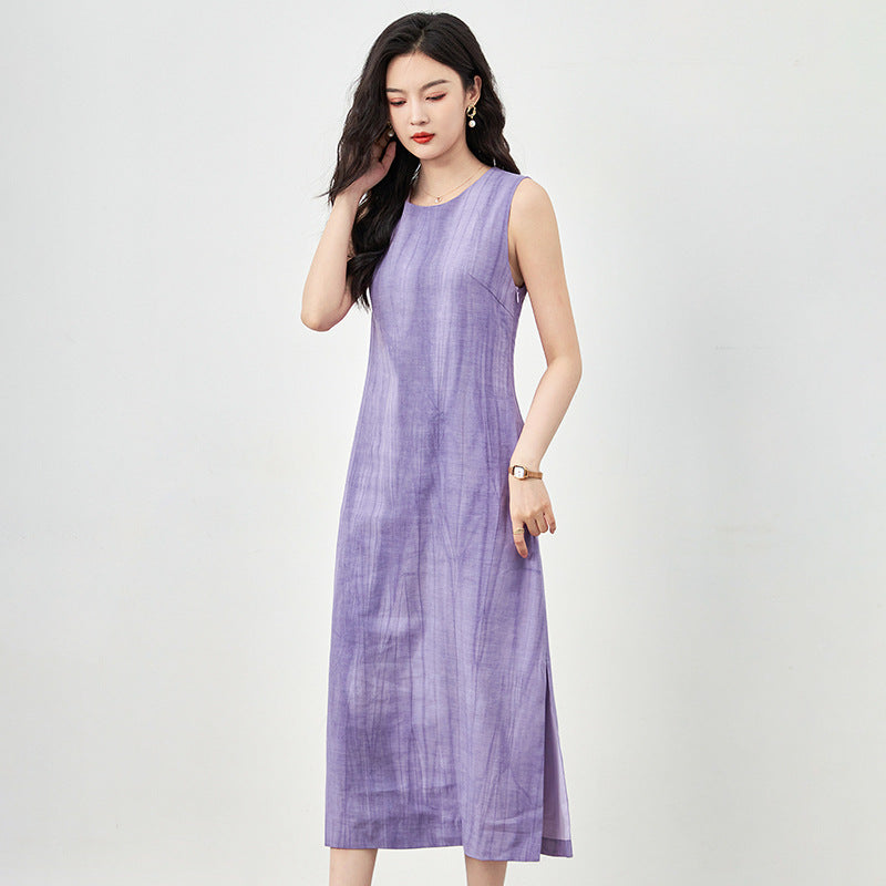 Hacikis Miss Glimmering Mermaid Dress Slimming A-Line Skirt Sleeveless Women's round Neck Soft Viscose Nylon Fabric Summer Dress