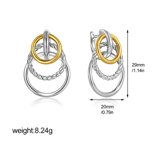 Creative Multi-layer Two-tone Stud Earrings for Women Twisted Circular Ring Hoop Huggie Earring Hypoallergenic Statement Jewelry
