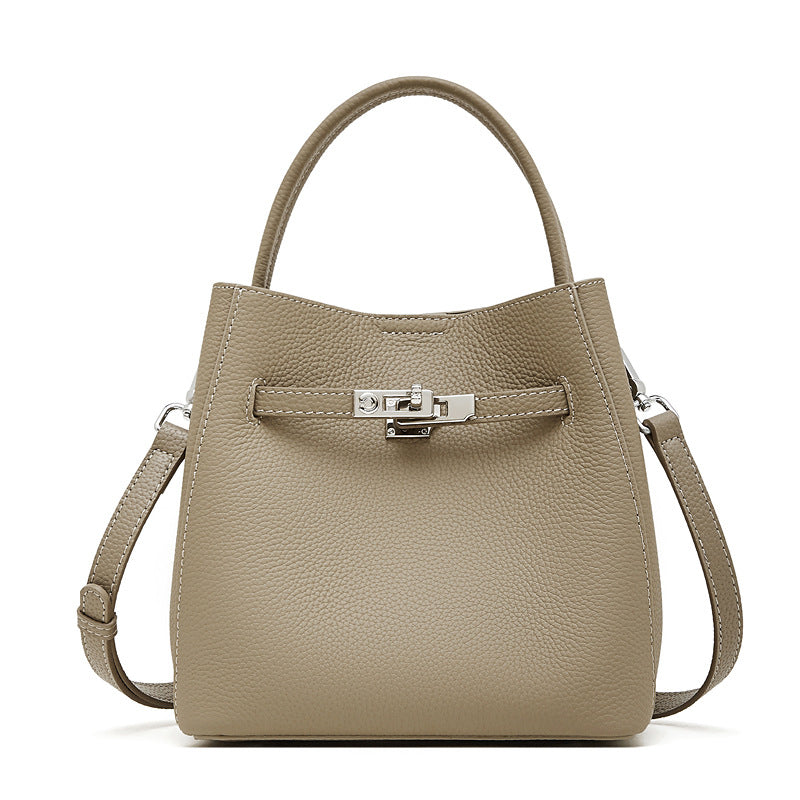First Layer Cowhide Vegetable Basket Bucket Bag Women's Genuine Leather Versatile Premium Shoulder Bag Portable Oblique Span