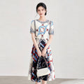 French Elegant Temperament Commuter Fashion Printed Dress Crew Neck Short Sleeve Light Luxury Retro Dress For Women Summer