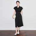Fashionable Slimming Waist Belted Shirt Dress Cross-Border Quality Craftsmanship Pressed Seam Waist Cinching Citywalk Dress