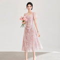 Elegant French Style Sequin Embroidery Burnout Square Neck Short Sleeve Dress Women Summer New Style Shangyou Women's Dress
