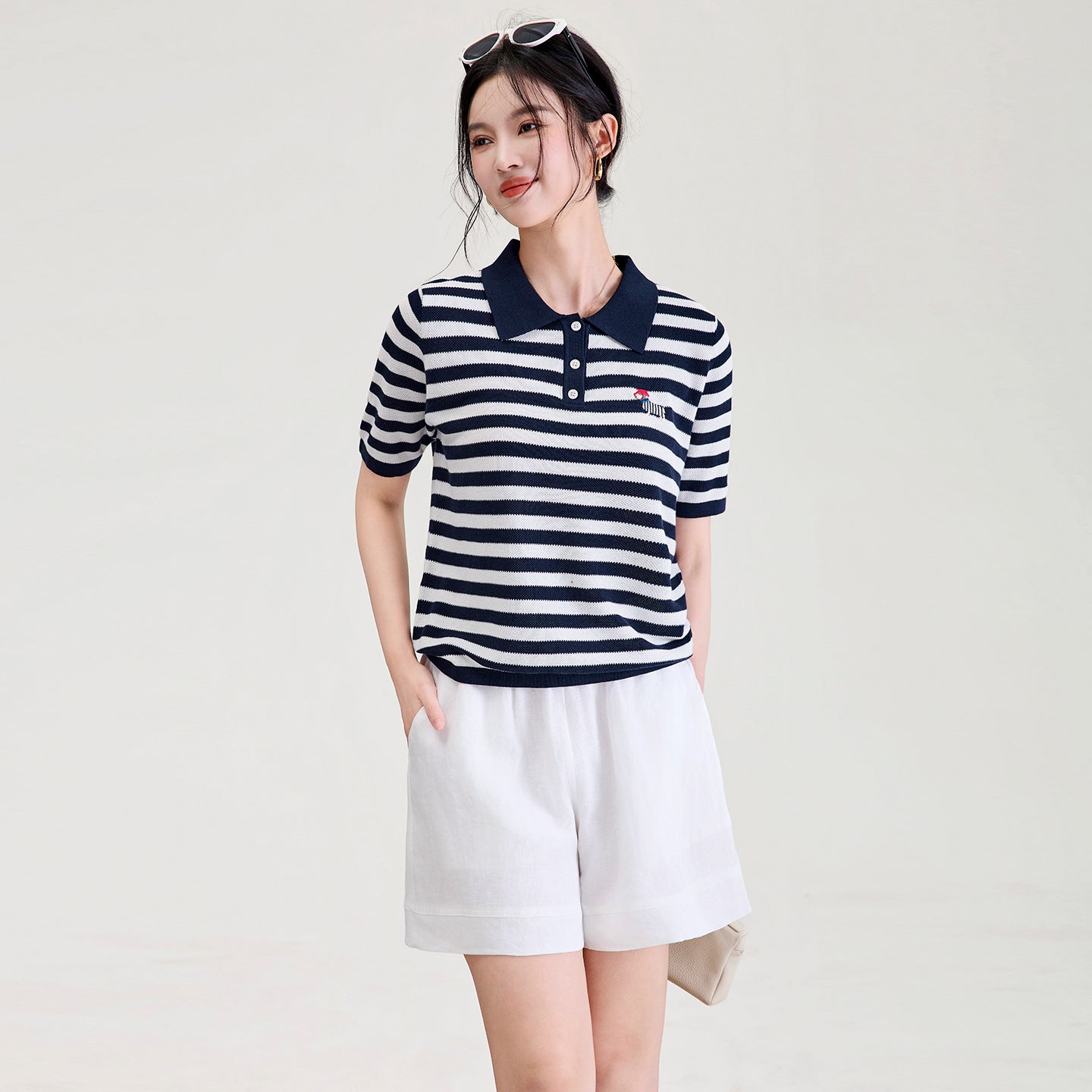 Summer New Polo Neck Stripe Short Sleeve T-Shirt Loose Thin Pure Cotton Knitted Base Layer Comfortable Casual Urban Style