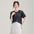 Silk Commuter T-shirt Women's Style Bubble Elegant Commute White Enhancing Five-Quarter Sleeve Pleated round Neck Loose Fit