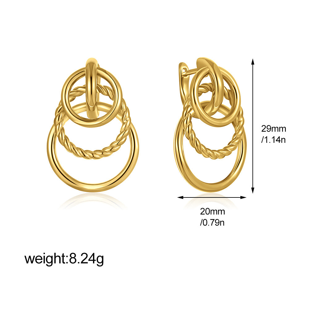 Creative Multi-layer Two-tone Stud Earrings for Women Twisted Circular Ring Hoop Huggie Earring Hypoallergenic Statement Jewelry