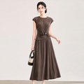 Fashionable Short Sleeve Top And Half Skirt Two-Piece Set Women's Summer New Style Simple Elegant Style Cotton Linen Blend