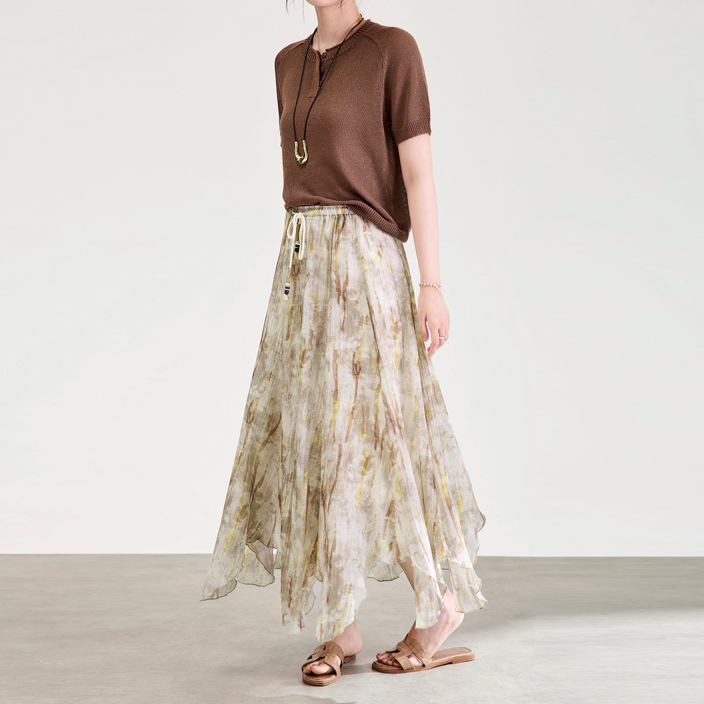 Romantic Floral Print A-Line Midi Skirt Women's Spring Summer Lightweight Luxury French Style Elastic Waist Tulle Skirt