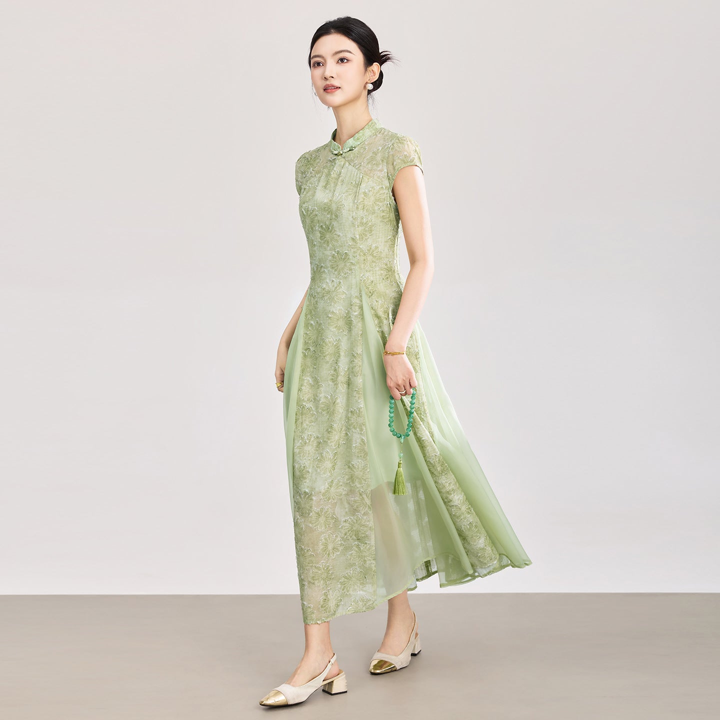 New Chinese Style Improved Mom's Dress Elegant High End Belly Covering Slimming Daily Wear Breathable Floral Print