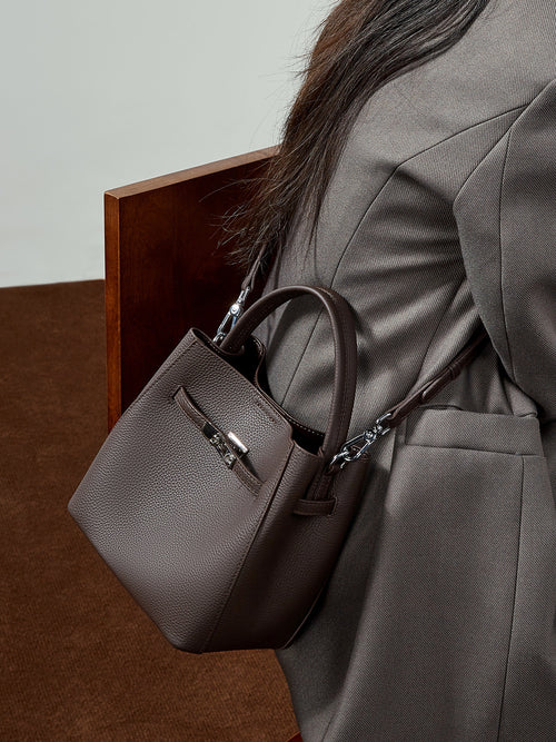 First Layer Cowhide Vegetable Basket Bucket Bag Women's Genuine Leather Versatile Premium Shoulder Bag Portable Oblique Span
