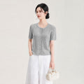 Summer New Women's Fashion Classic Pearl Slimming Short Sleeved Top Knitted Women's Cardigan