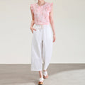 Summer New Women's Wide Leg Cropped Pants Simple Drawstring Elastic Waistband Pockets Solid Loose Cooling Straight-leg Pant