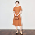 French Elegant Office Lady Temperament Commuter Dress O-Neck Short Sleeve High Waist Belt Slim A-line Pleated Long Dress Women