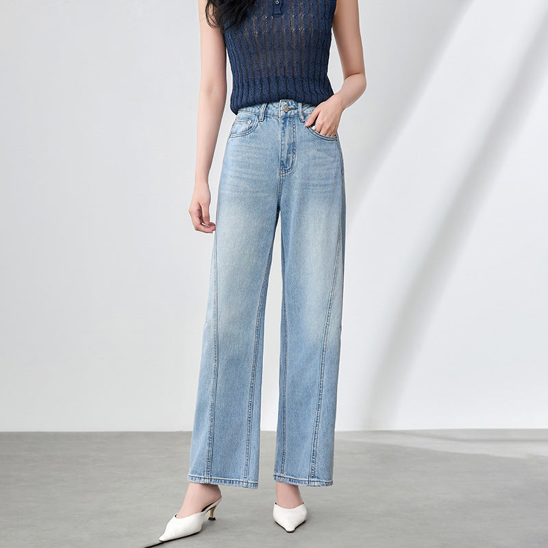New Classic Style Women's Casual High Waist Silk Denim Knife Edge Jeans Fashionable Washed out Look Comfortable Cotton Blend