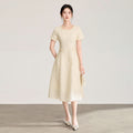 French Elegant Commuter Office Lady Business Dress Bead Round Neck Short Sleeve High Waist A-line Long Dress Women's Summer