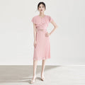 Summer Women's Chiffon Maxi Dress Crew Neck Capelet Sleeve A Line Elegant Casual Dress