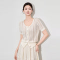 New Spring Summer Ladies Pit Striped Cardigan Petal Sleeve Round Neck Ladies Slim Tops Single-Breasted Knit Sweater