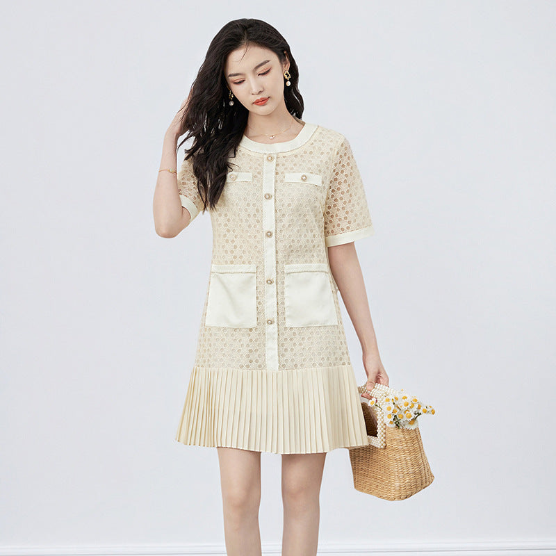 Customized High Quality Nail Bead Fashionable Knitted Slim Fit Short Sleeved Internet Famous Dress