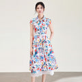 Women's Summer Floral Print Dress Designer New Fashion Lace Patchwork Midi Shirt Casual Vacation Dresses Female Robe